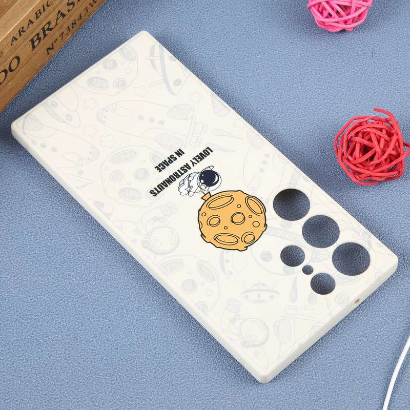 For Samsung Galaxy S22 Ultra 5G Astronaut Pattern Silicone Straight Edge Phone Case(Mars Astronaut-B