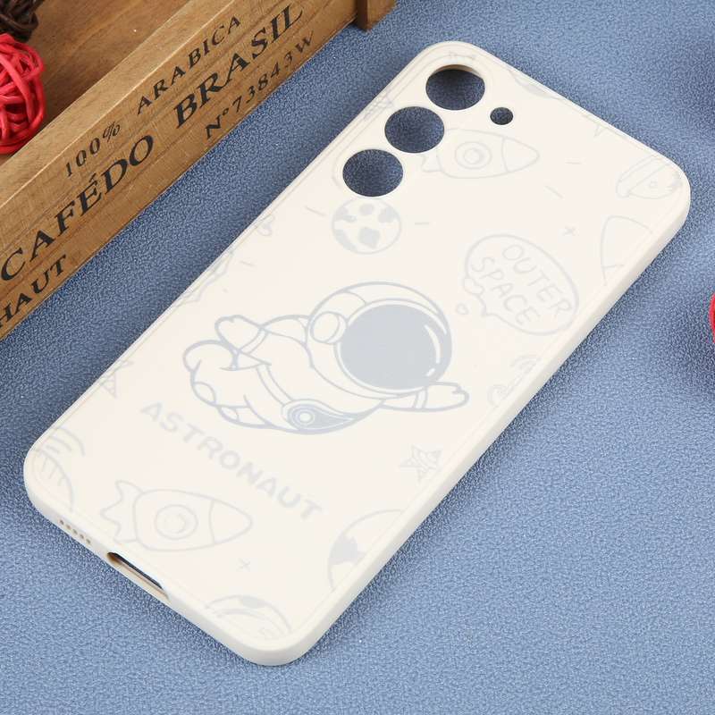 For Samsung Galaxy S21 FE 5G Astronaut Pattern Silicone Straight Edge Phone Case(Lovely Astronaut-Wh
