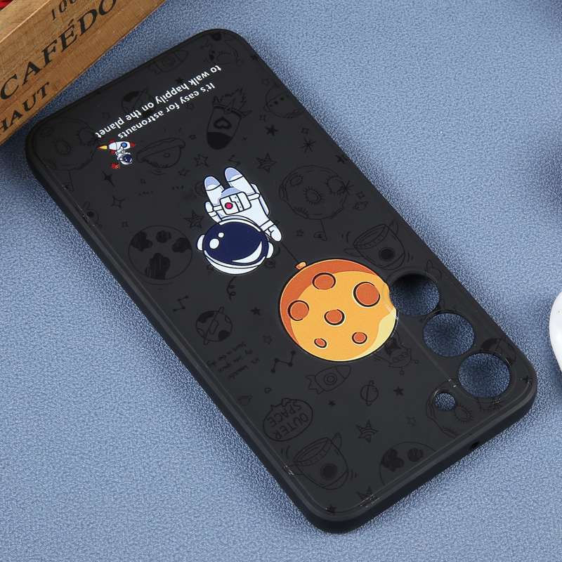 For Samsung Galaxy A02 Astronaut Pattern Silicone Straight Edge Phone Case(Mars Astronaut-Black)