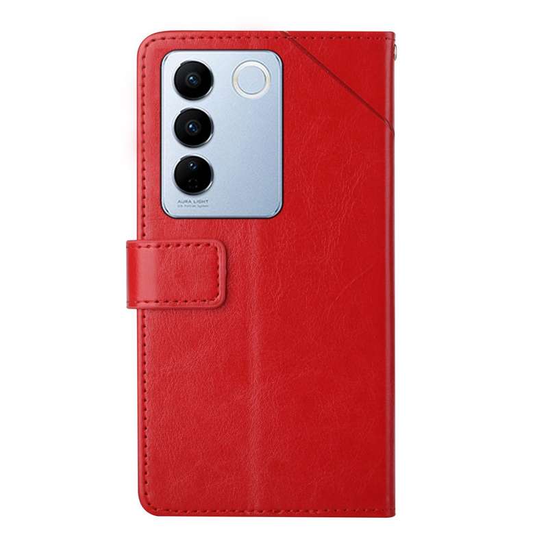 For vivo V27E 4G Global HT01 Y-shaped Pattern Flip Leather Phone Case(Red)