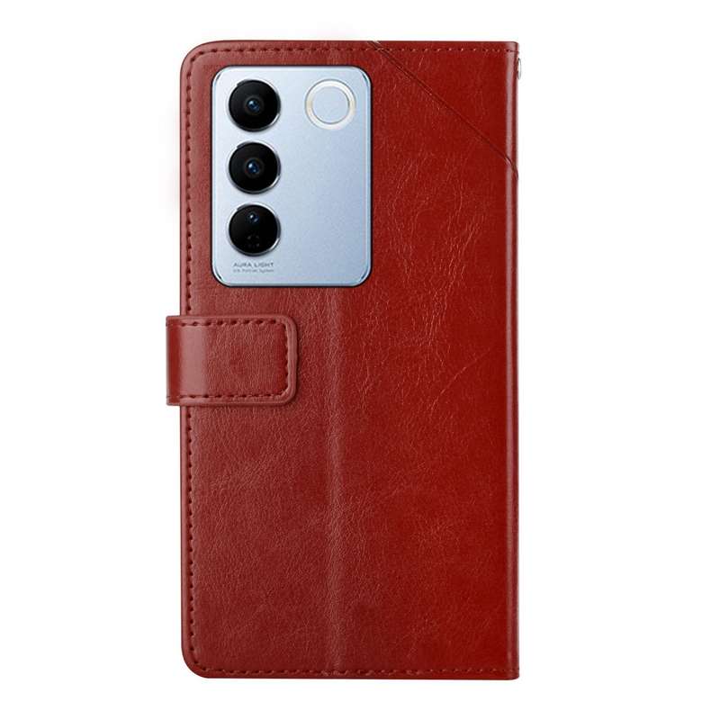 For vivo V27E 4G Global HT01 Y-shaped Pattern Flip Leather Phone Case(Red)