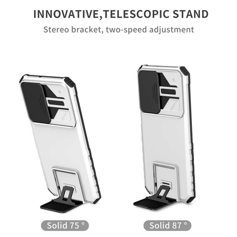 For Samsung Galaxy A23 4G Stereoscopic Holder Sliding Camshield Phone Case(Black)