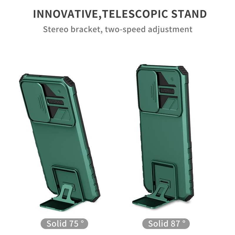 For Samsung Galaxy A23 4G Stereoscopic Holder Sliding Camshield Phone Case(Black)
