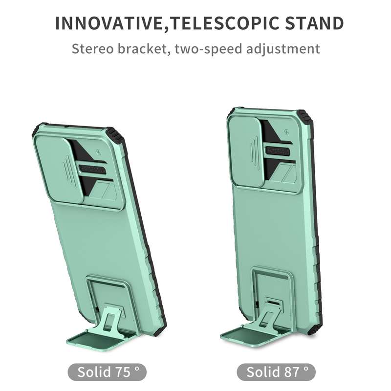 For Samsung Galaxy A23 4G Stereoscopic Holder Sliding Camshield Phone Case(Black)