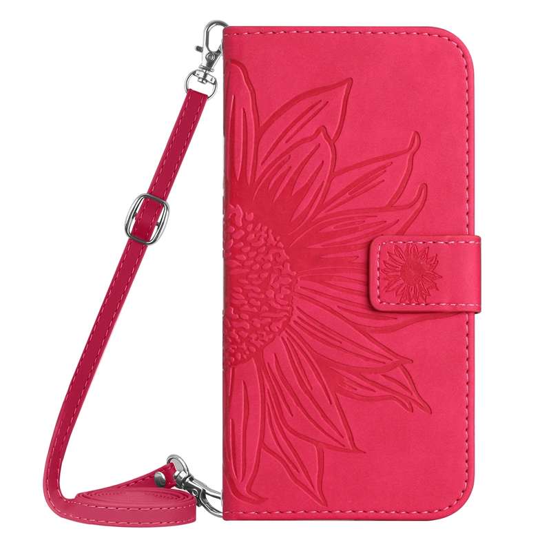 For vivo V27E 4G Global Skin Feel Sun Flower Embossed Flip Leather Phone Case with Lanyard(Pink)