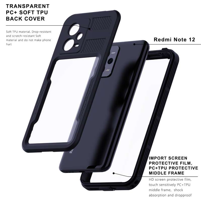 For Xiaomi Redmi Note 12 5G Global RedPepper IP68 Life Waterproof Phone Case(Black)