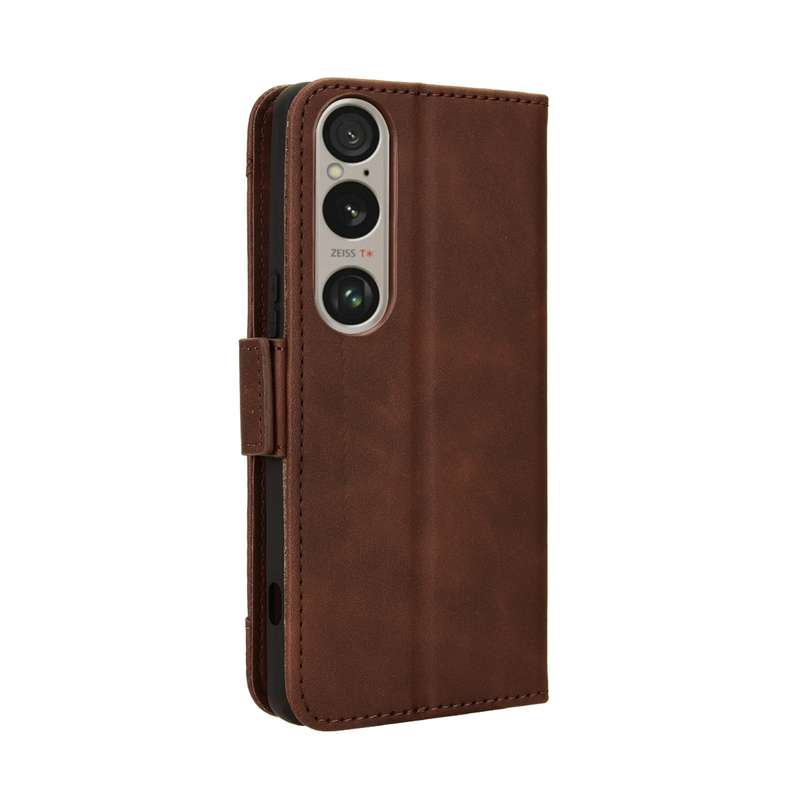 For Sony Xperia 1 VI 2024 Skin Feel Calf Texture Card Slots Leather Phone Case(Brown)