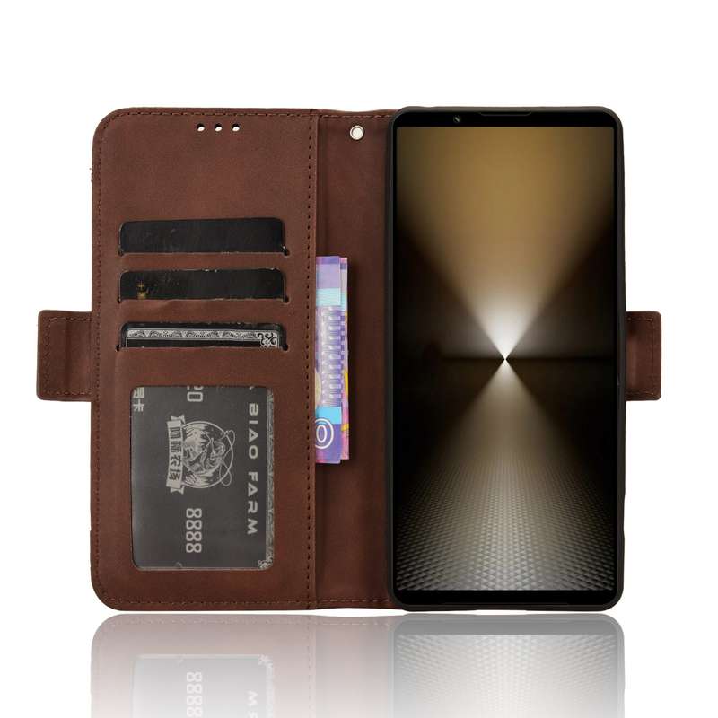 For Sony Xperia 1 VI 2024 Skin Feel Calf Texture Card Slots Leather Phone Case(Brown)