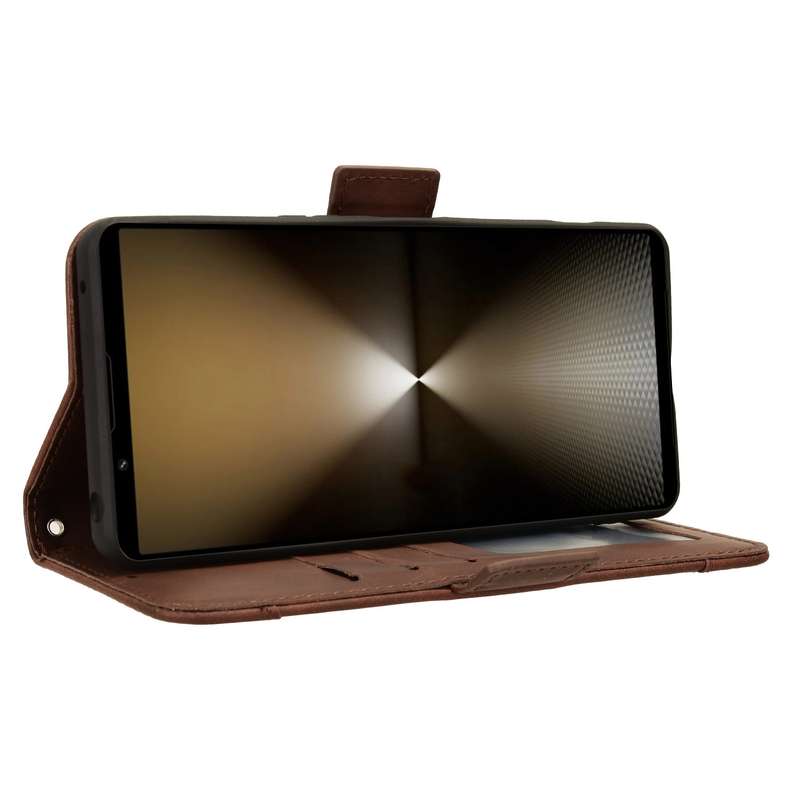 For Sony Xperia 1 VI 2024 Skin Feel Calf Texture Card Slots Leather Phone Case(Brown)