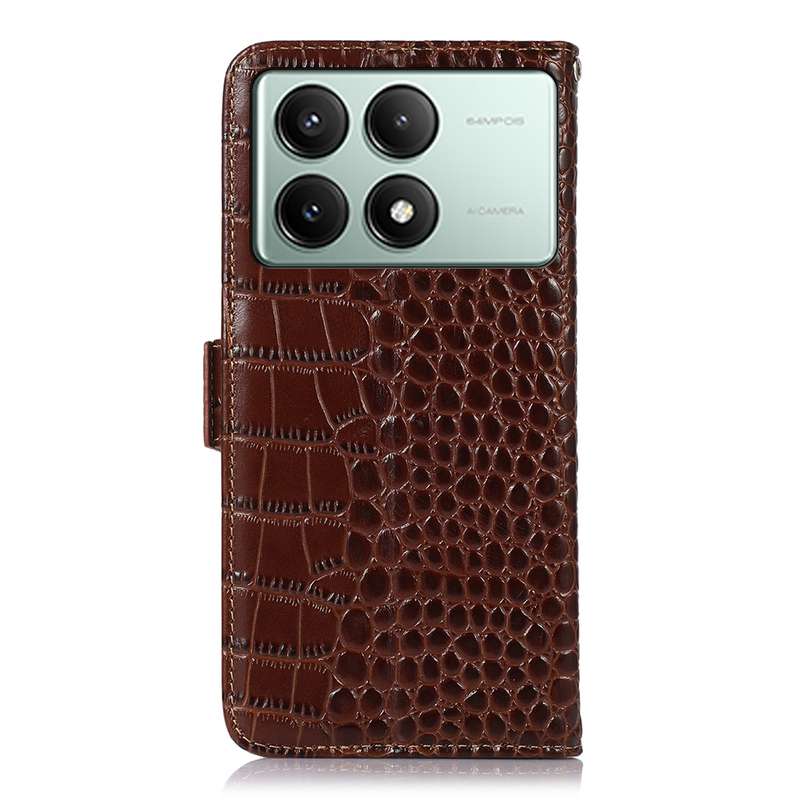 For Xiaomi Redmi K70E/Poco X6 Pro Crocodile Top Layer Cowhide Leather Phone Case(Brown)