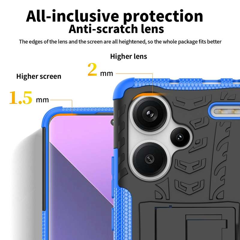 For Xiaomi Redmi Note 13 Pro+ 5G Tire Texture TPU + PC Phone Case with Holder(Blue)