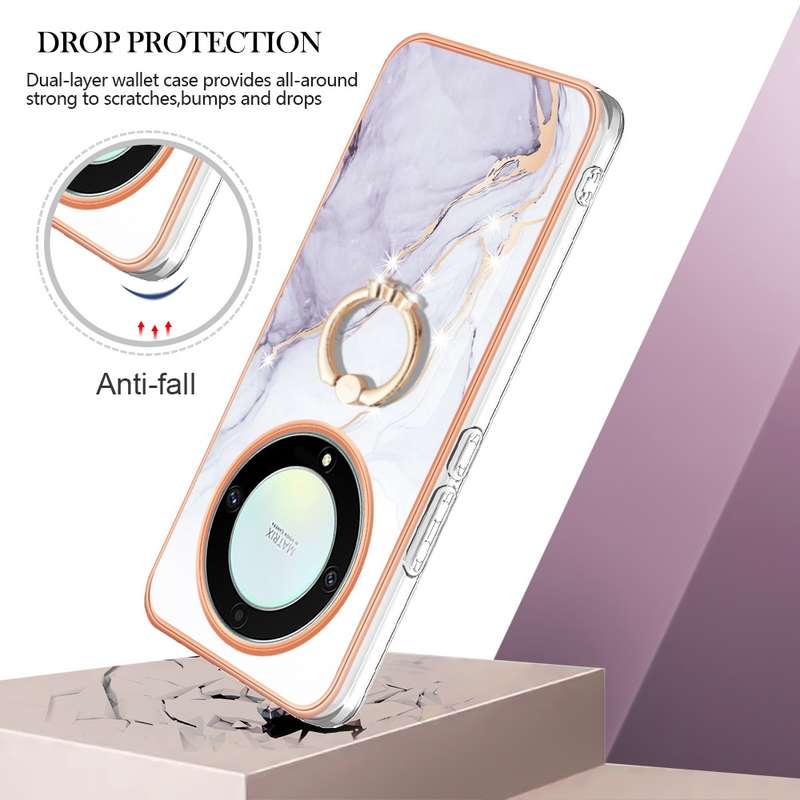 For Honor X9a / Magic5 Lite Electroplating Marble IMD TPU Phone Case with Ring Holder(Purple 001)