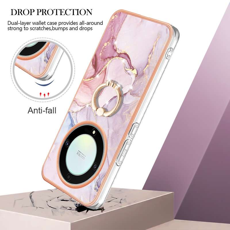 For Honor X9a / Magic5 Lite Electroplating Marble IMD TPU Phone Case with Ring Holder(Purple 001)