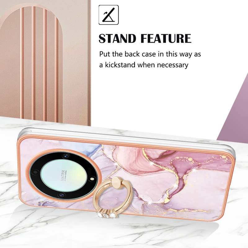 For Honor X9a / Magic5 Lite Electroplating Marble IMD TPU Phone Case with Ring Holder(Purple 001)