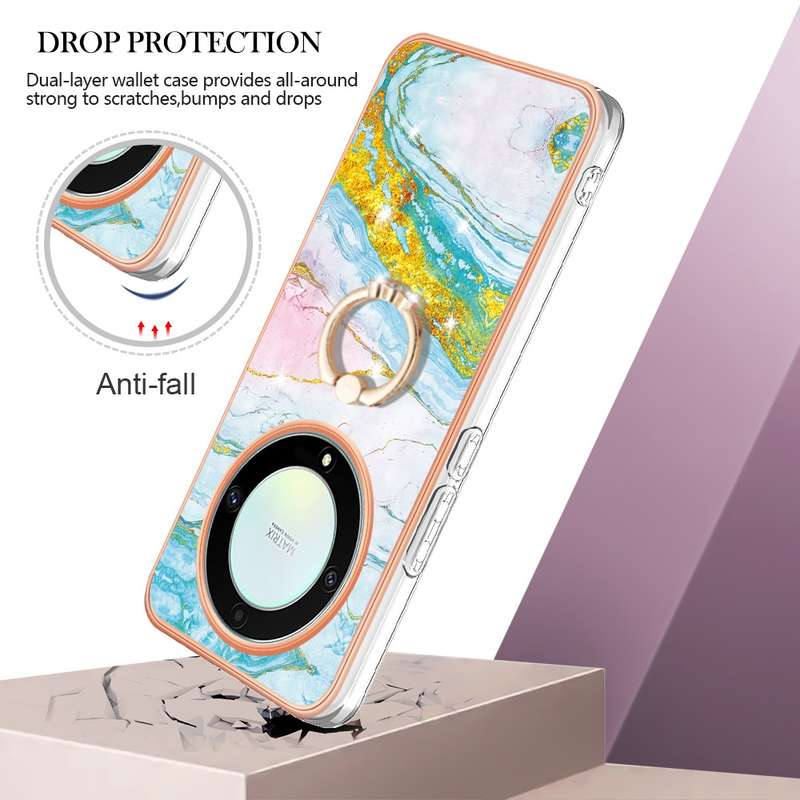 For Honor X9a / Magic5 Lite Electroplating Marble IMD TPU Phone Case with Ring Holder(Purple 001)