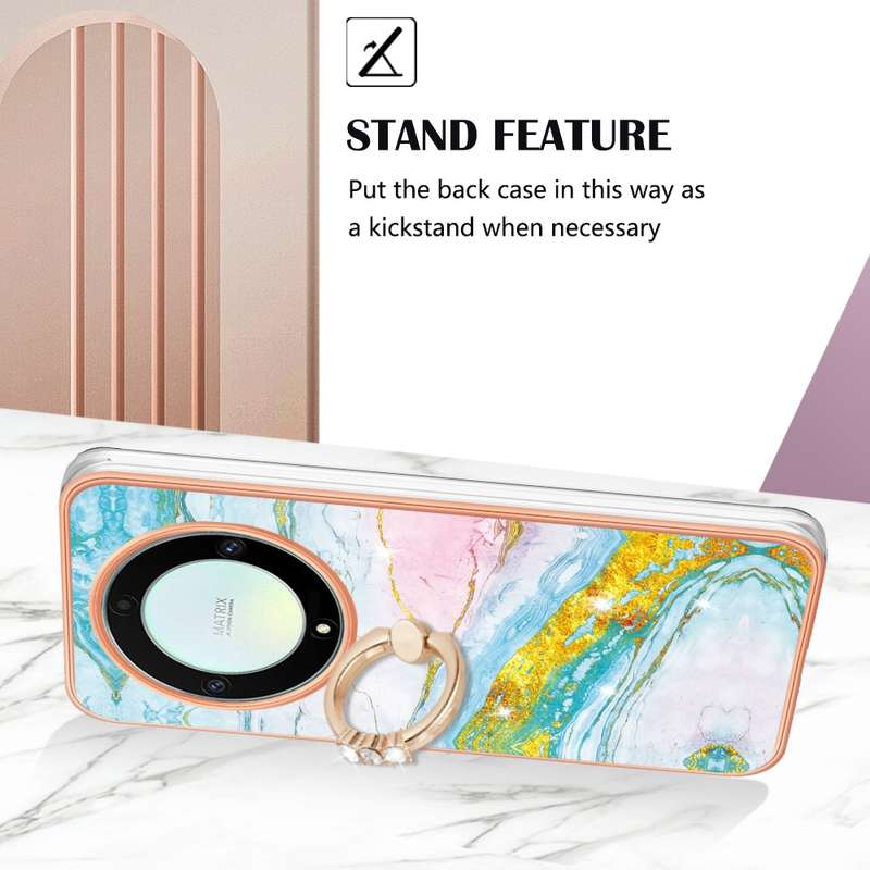 For Honor X9a / Magic5 Lite Electroplating Marble IMD TPU Phone Case with Ring Holder(Purple 001)