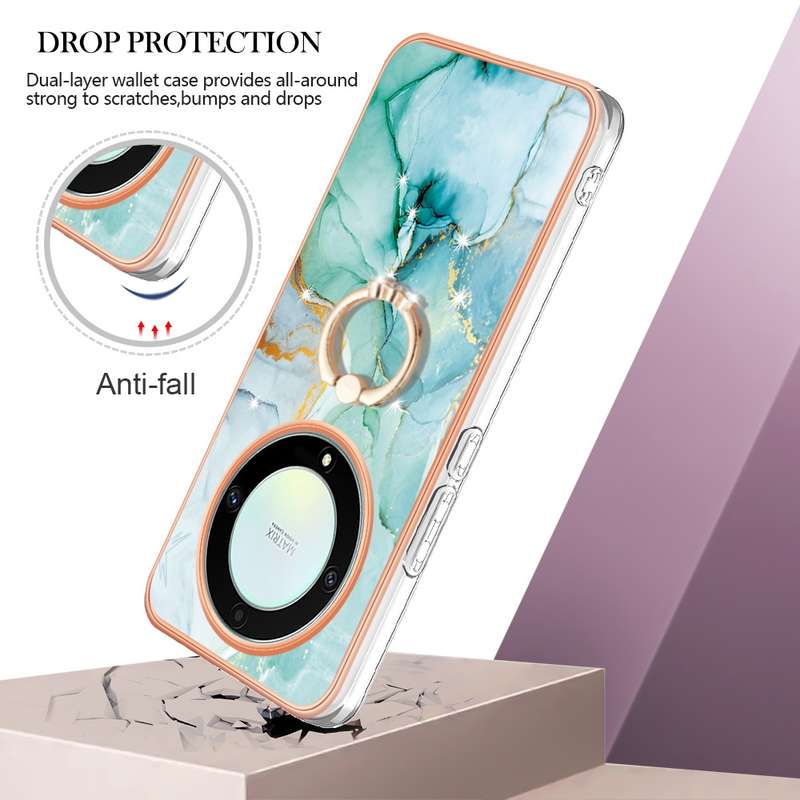 For Honor X9a / Magic5 Lite Electroplating Marble IMD TPU Phone Case with Ring Holder(Purple 001)