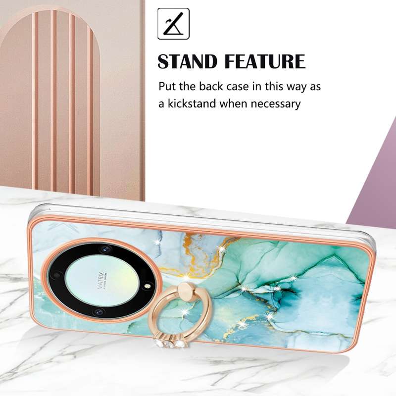 For Honor X9a / Magic5 Lite Electroplating Marble IMD TPU Phone Case with Ring Holder(Purple 001)