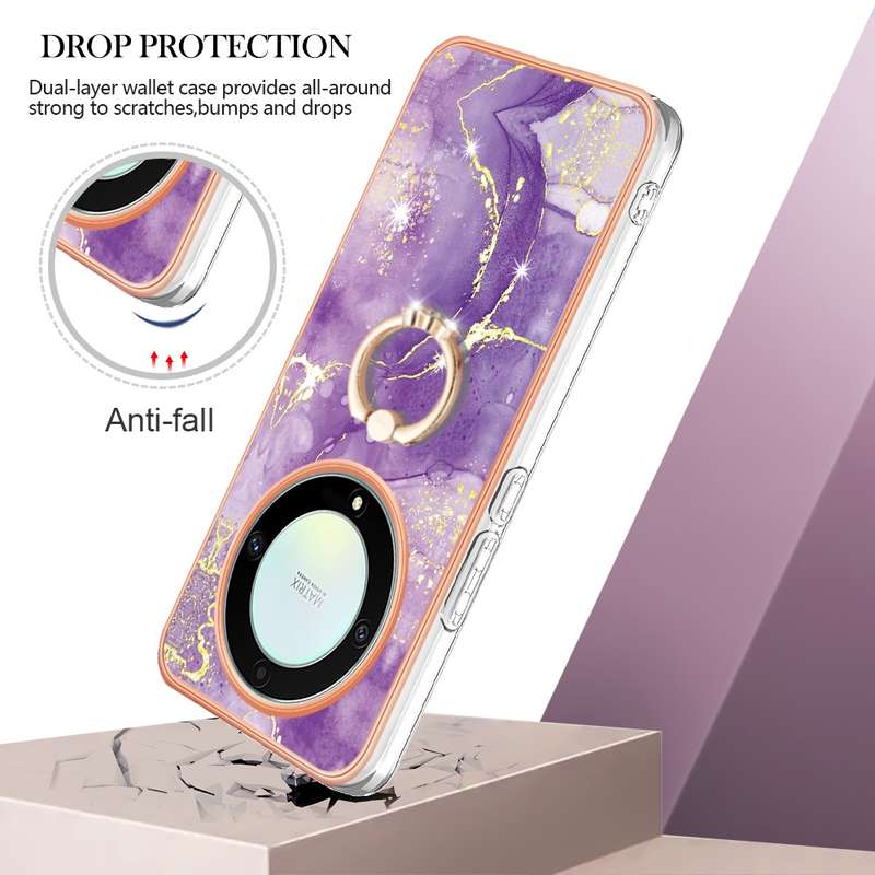 For Honor X9a / Magic5 Lite Electroplating Marble IMD TPU Phone Case with Ring Holder(Purple 001)