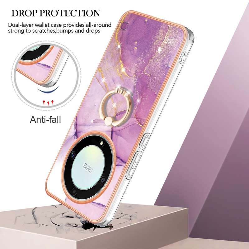 For Honor X9a / Magic5 Lite Electroplating Marble IMD TPU Phone Case with Ring Holder(Purple 001)
