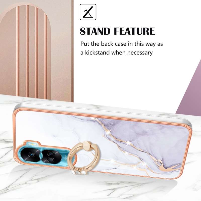 For Honor 90 Lite 5G Electroplating Marble IMD TPU Phone Case with Ring Holder(Green 003)