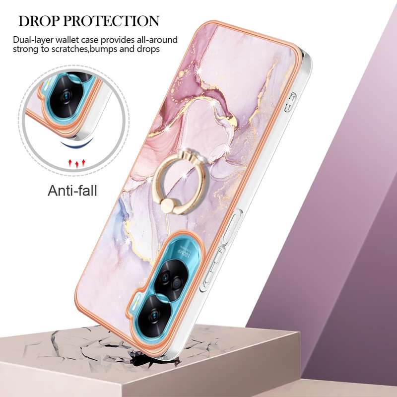 For Honor 90 Lite 5G Electroplating Marble IMD TPU Phone Case with Ring Holder(Green 003)