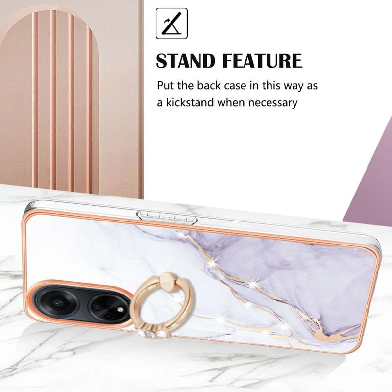 For OPPO A98 Electroplating Marble IMD TPU Phone Case with Ring Holder(Rose Gold 005)