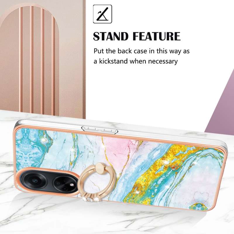 For OPPO A98 Electroplating Marble IMD TPU Phone Case with Ring Holder(Rose Gold 005)