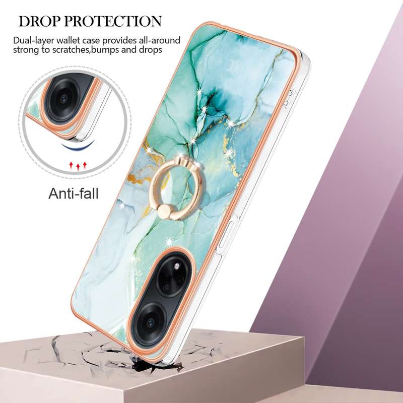 For OPPO A98 Electroplating Marble IMD TPU Phone Case with Ring Holder(Rose Gold 005)