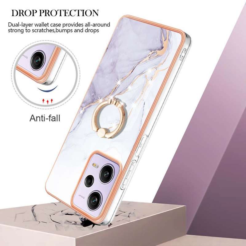 For Xiaomi Redmi Note 12 Pro Speed Electroplating Marble IMD TPU Phone Case with Ring Holder(Purple