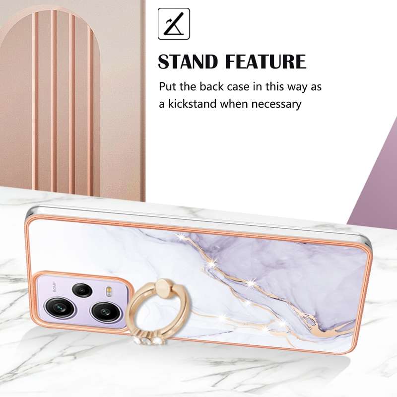 For Xiaomi Redmi Note 12 Pro Speed Electroplating Marble IMD TPU Phone Case with Ring Holder(Purple