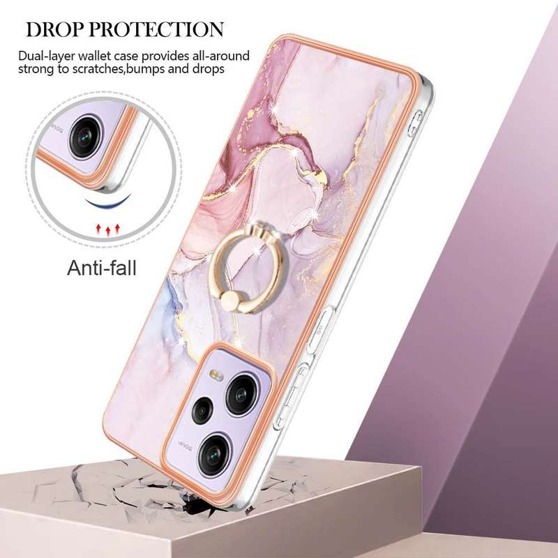 For Xiaomi Redmi Note 12 Pro Speed Electroplating Marble IMD TPU Phone Case with Ring Holder(Purple