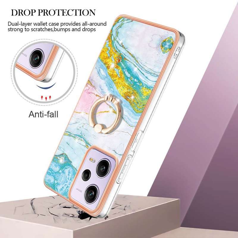 For Xiaomi Redmi Note 12 Pro Speed Electroplating Marble IMD TPU Phone Case with Ring Holder(Purple