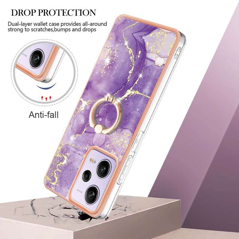 For Xiaomi Redmi Note 12 Pro Speed Electroplating Marble IMD TPU Phone Case with Ring Holder(Purple