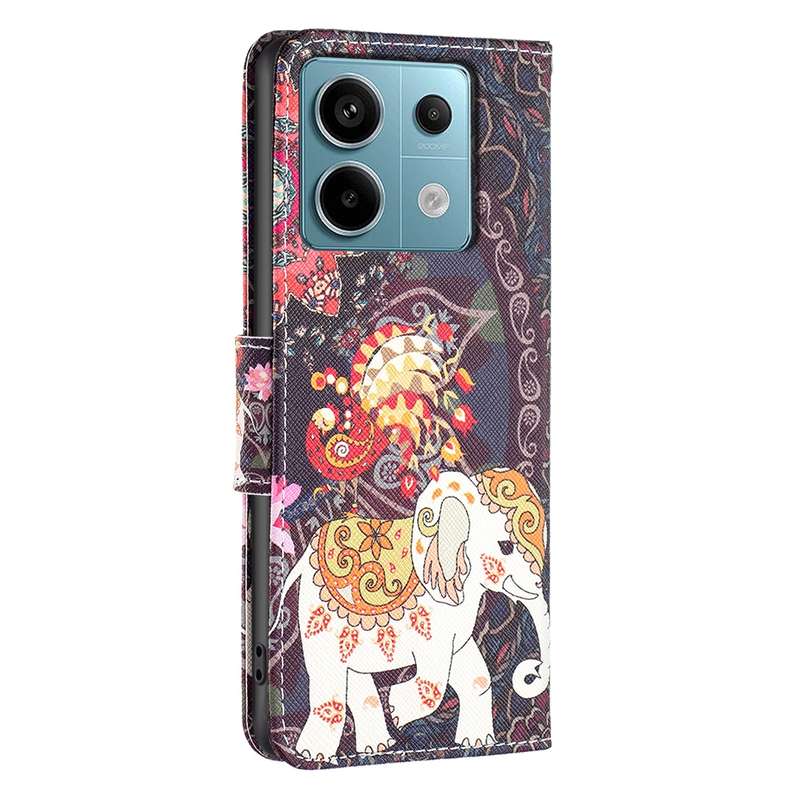 For Xiaomi Redmi Note 13 Pro 5G Colored Drawing Pattern Leather Phone Case(Flowers Elephant)
