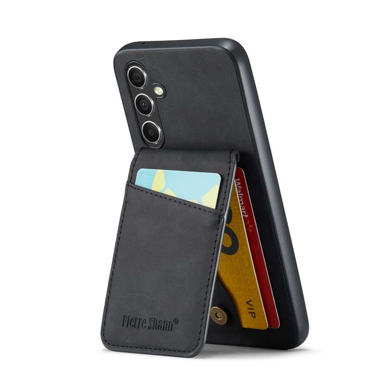For Samsung Galaxy A54 5G Fierre Shann Crazy Horse Card Holder Back Cover PU Phone Case(Black)
