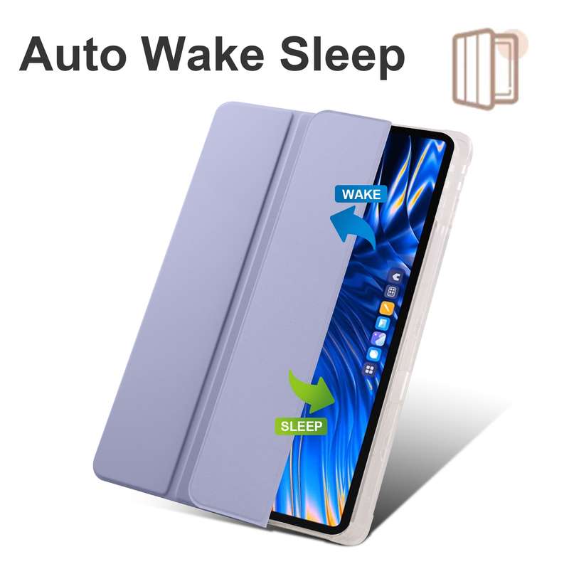 For Xiaomi Pad 6 Max 14 3-fold Clear TPU Smart Leather Tablet Case with Pen Slot(Lavender Purpl
