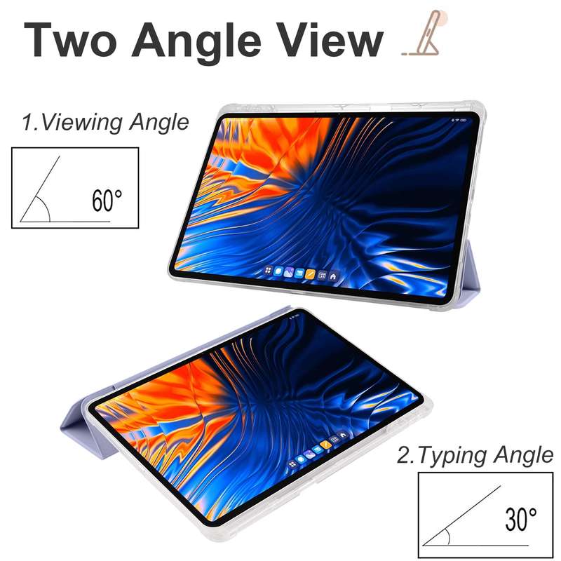 For Xiaomi Pad 6 Max 14 3-fold Clear TPU Smart Leather Tablet Case with Pen Slot(Lavender Purpl