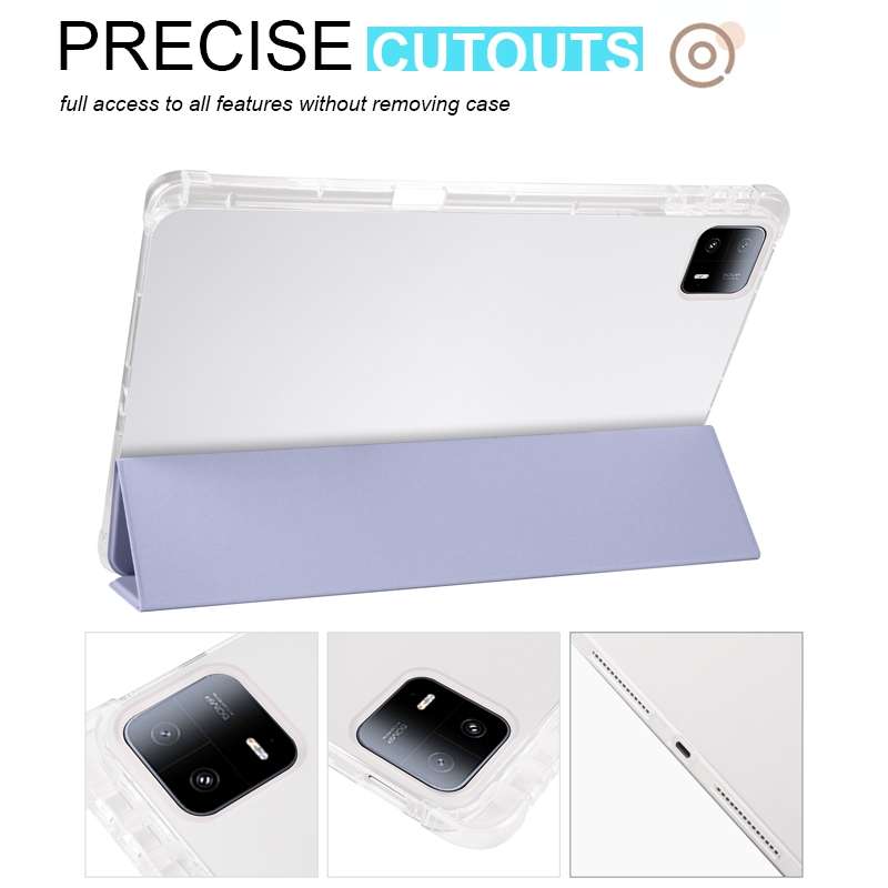 For Xiaomi Pad 6 Max 14 3-fold Clear TPU Smart Leather Tablet Case with Pen Slot(Lavender Purpl