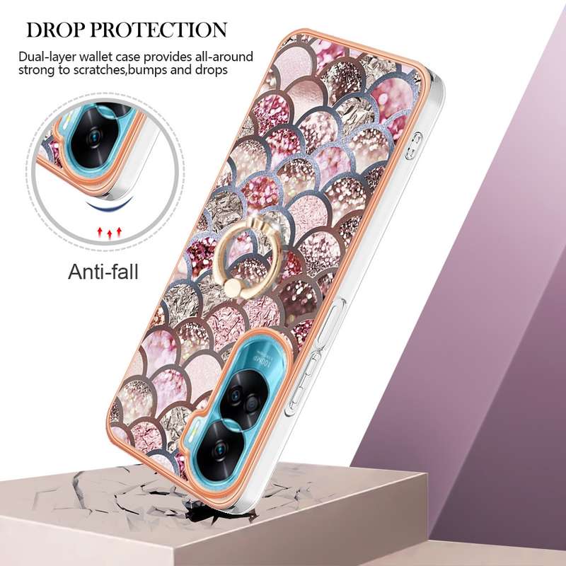 For Honor 90 Lite 5G Electroplating IMD TPU Phone Case with Ring(Pink Scales)