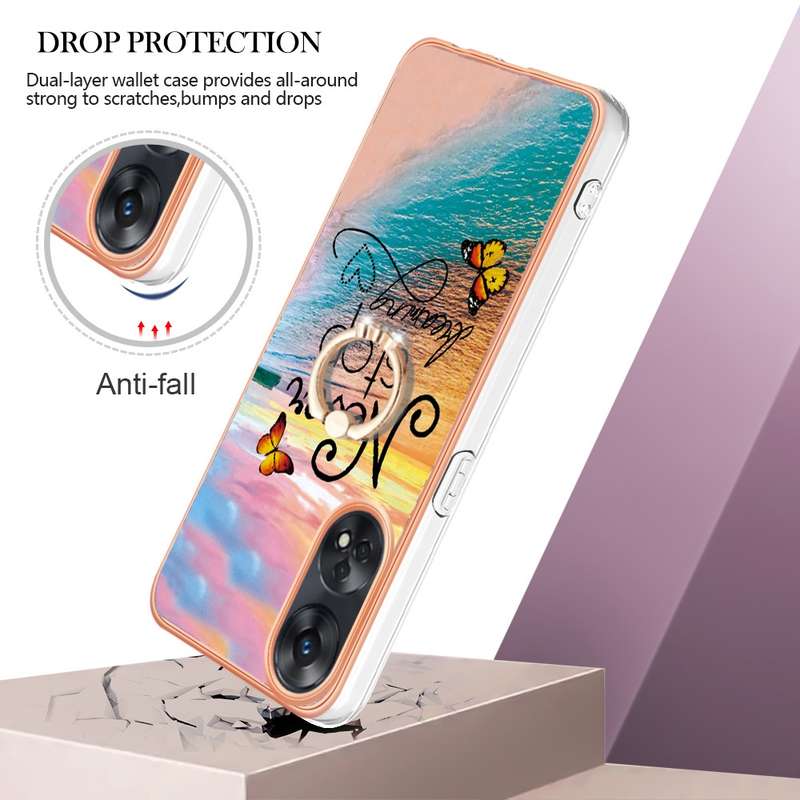 For OPPO Reno8 T 4G Electroplating IMD TPU Phone Case with Ring(Pink Scales)