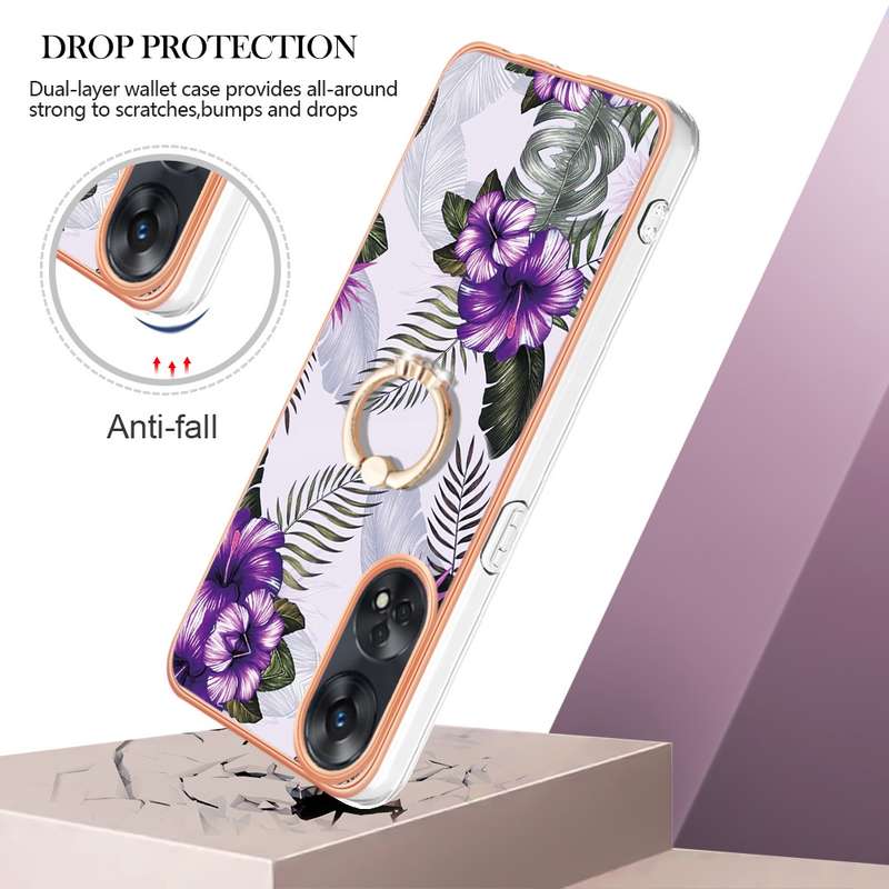 For OPPO Reno8 T 4G Electroplating IMD TPU Phone Case with Ring(Pink Scales)