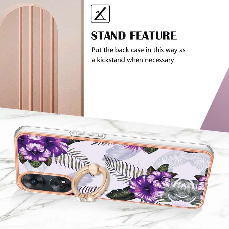 For OPPO Reno8 T 4G Electroplating IMD TPU Phone Case with Ring(Pink Scales)