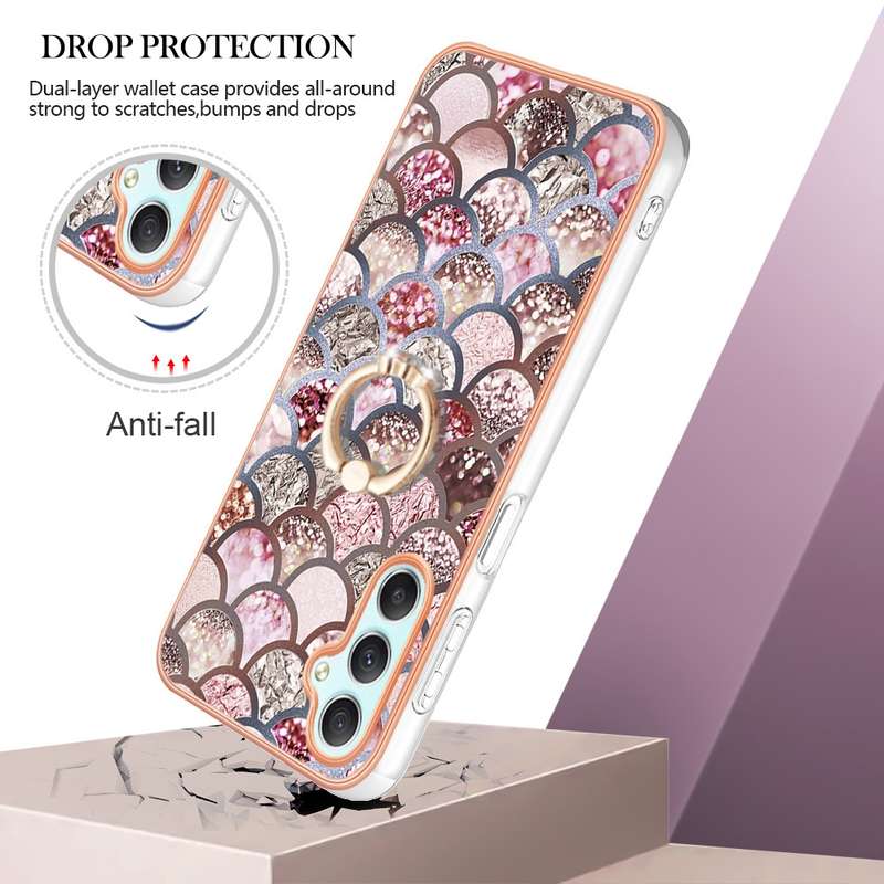 For Samsung Galaxy A24 4G Electroplating IMD TPU Phone Case with Ring(Purple Flower)