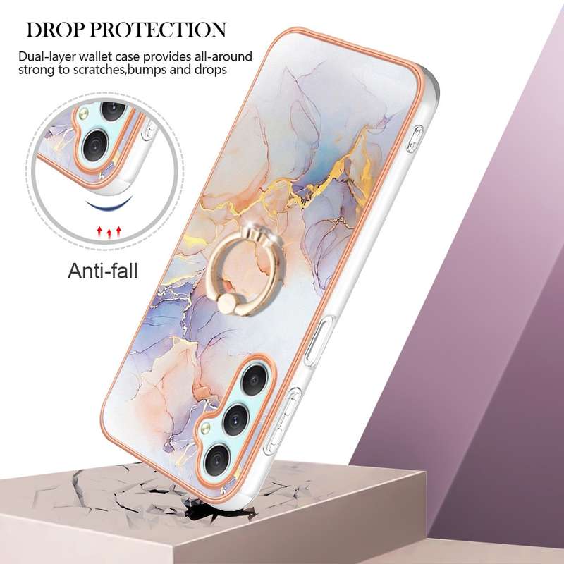 For Samsung Galaxy A24 4G Electroplating IMD TPU Phone Case with Ring(Purple Flower)