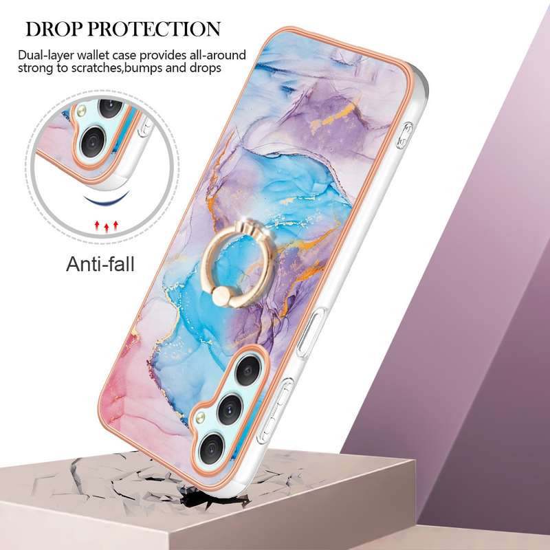For Samsung Galaxy A24 4G Electroplating IMD TPU Phone Case with Ring(Purple Flower)