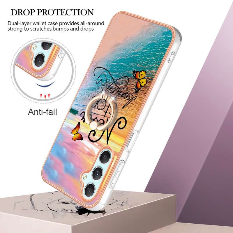 For Samsung Galaxy A24 4G Electroplating IMD TPU Phone Case with Ring(Purple Flower)