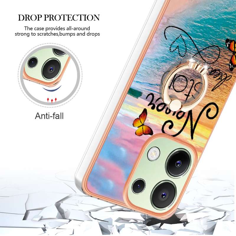 For Xiaomi Redmi Note 13 4G Electroplating IMD TPU Phone Case with Ring(Dream Butterfly)