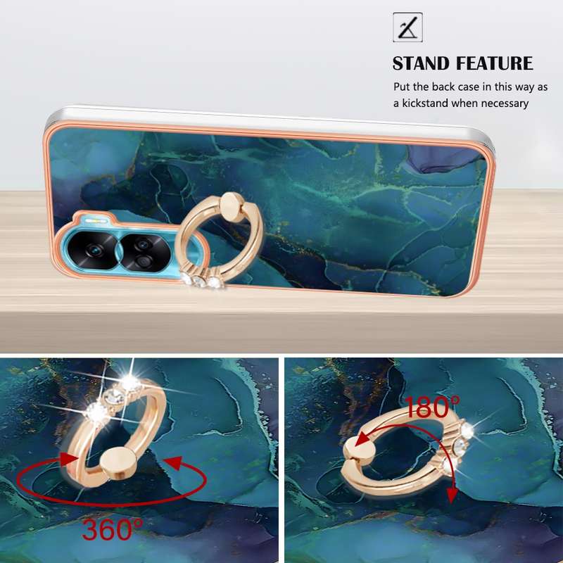 For Honor 90 Lite 5G Electroplating Marble Dual-side IMD Phone Case with Ring(Green 017)