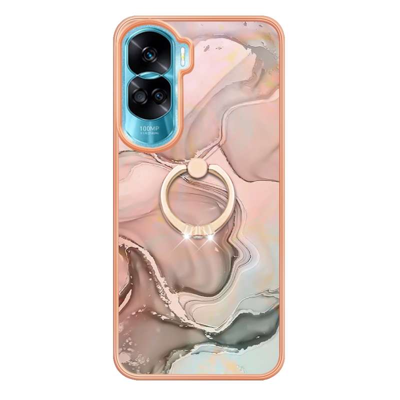 For Honor 90 Lite 5G Electroplating Marble Dual-side IMD Phone Case with Ring(Green 017)
